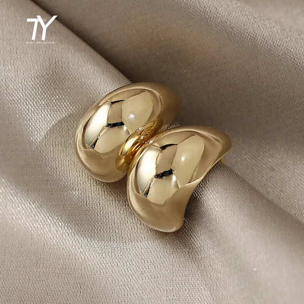 Simple Pea Shaped Copper Alloy Gold Color Drop Earrings For Woman 2023 Korean Fashion Jewelry Goth Party Girls Unusual Accessory